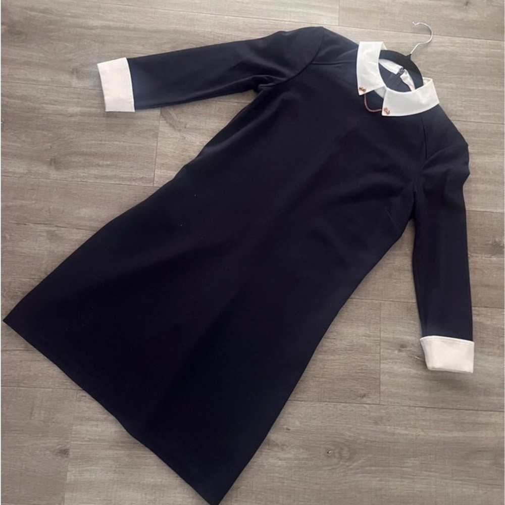 Chic Navy and White Long Sleeve Dress